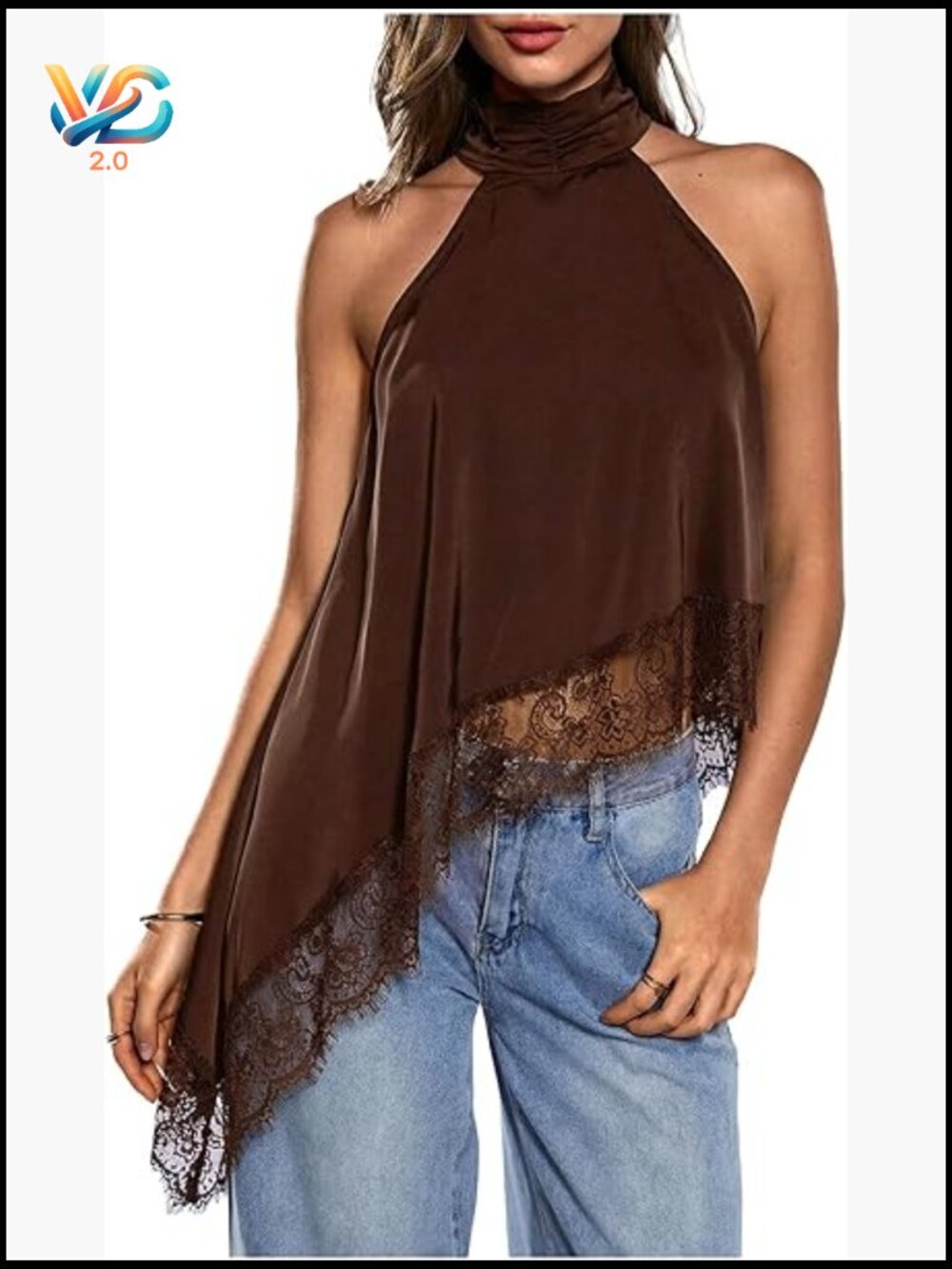 Women's Halter Neck Sleeveless Tank Top Lace Asymmetrical Hem Summer Going Out